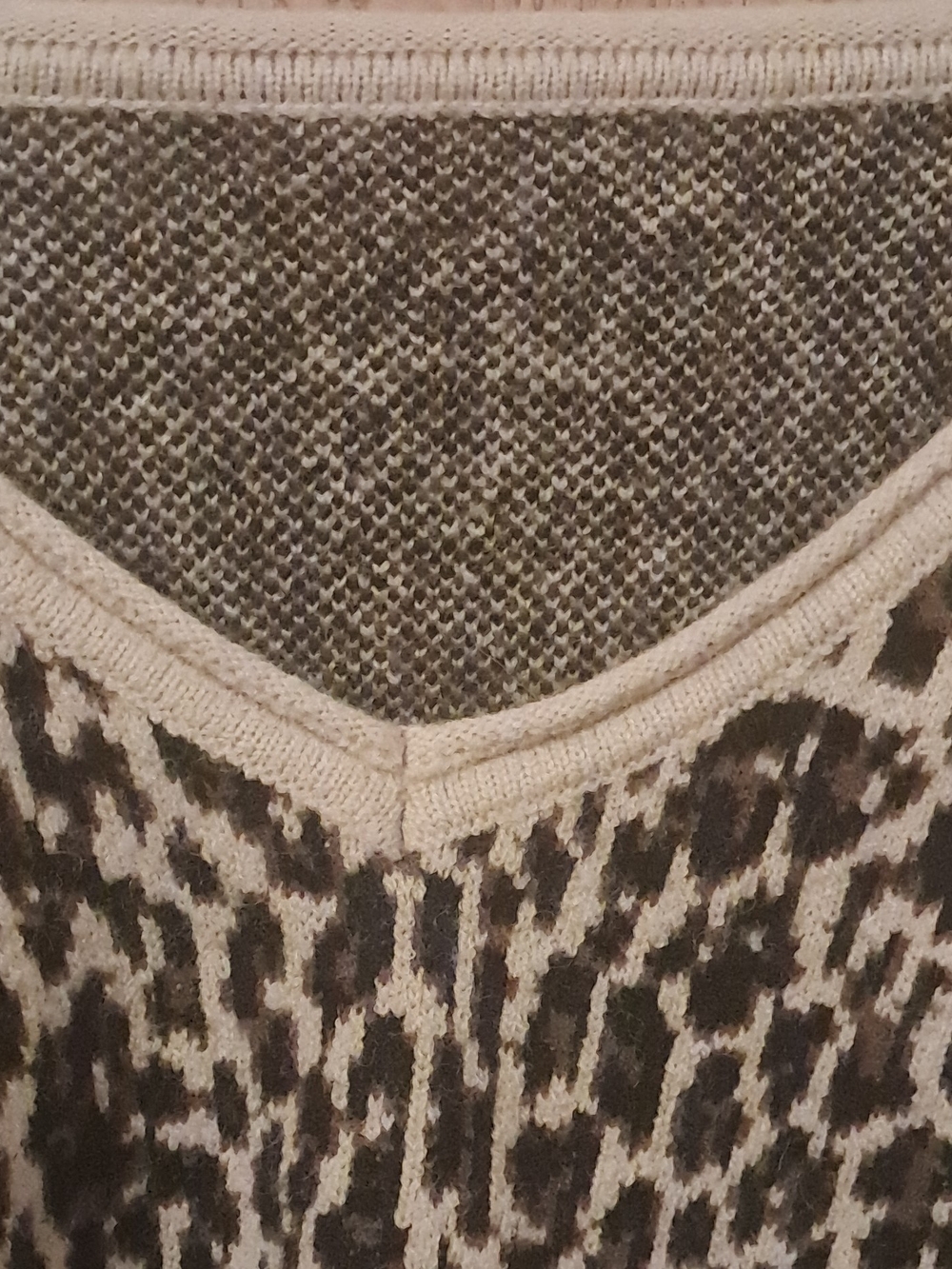 SHEIN Leopard Print V-Neck Sweater in Cream and Brown Medium